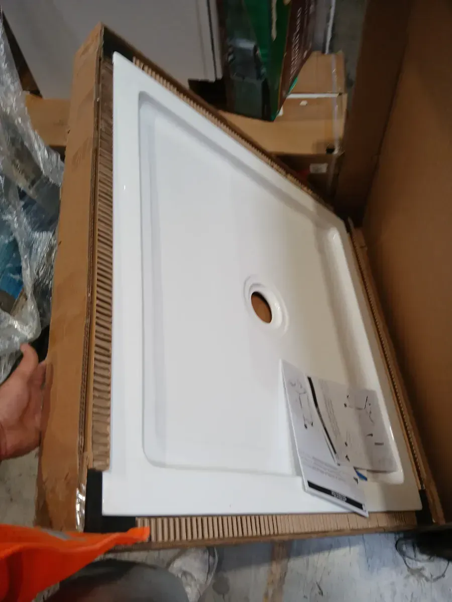 36 in. L x 36 in. W Alcove or Corner Shower Pan Base Square with Center Drain, White Acrylic, Reversible Design - image 3