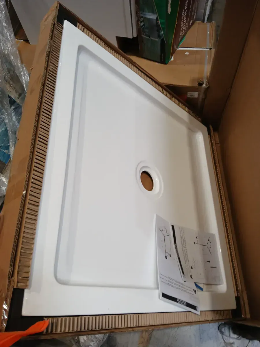36 in. L x 36 in. W Alcove or Corner Shower Pan Base Square with Center Drain, White Acrylic, Reversible Design - image 4
