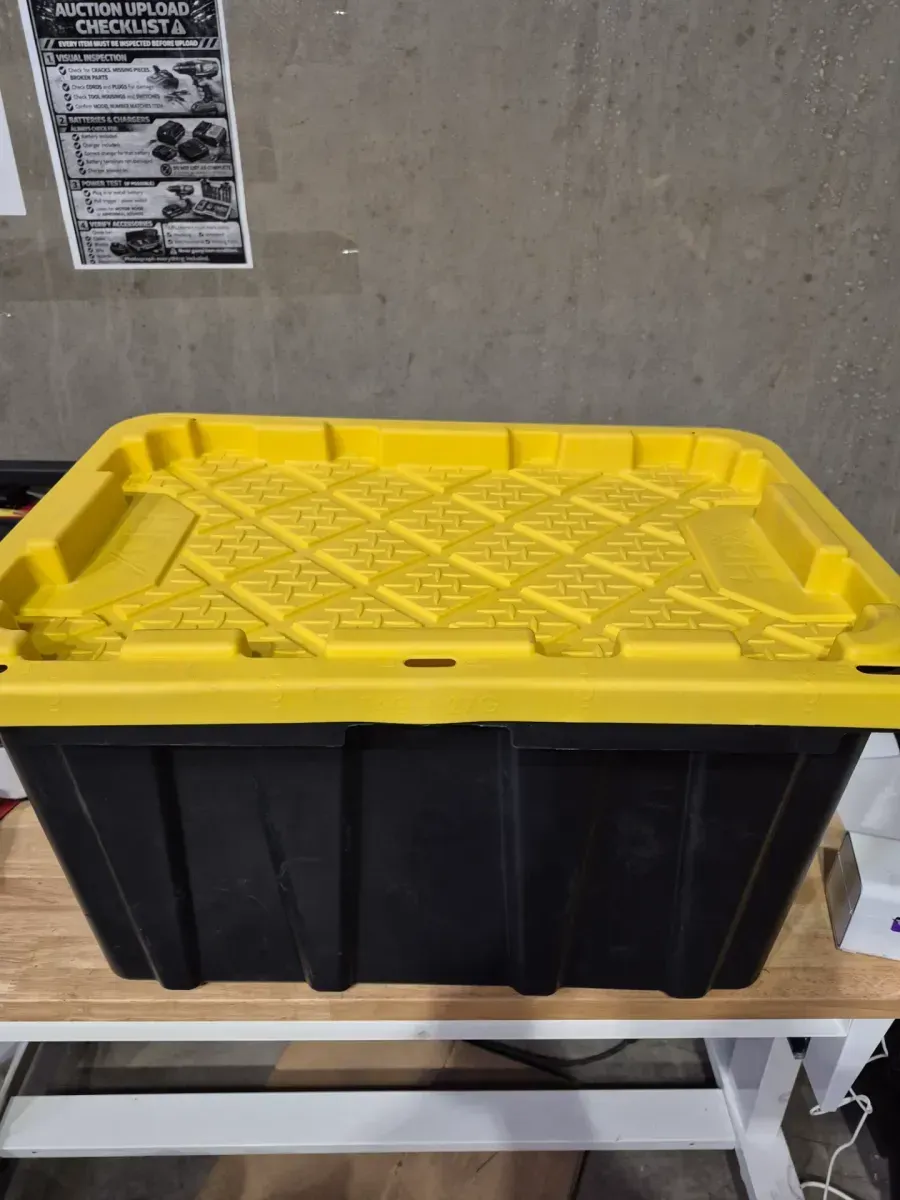 90 in. W 5-Shelf Black Metal Shelving Unit, 27 Gal. Black and Yellow Storage Tote (4-Count) Combo - image 5