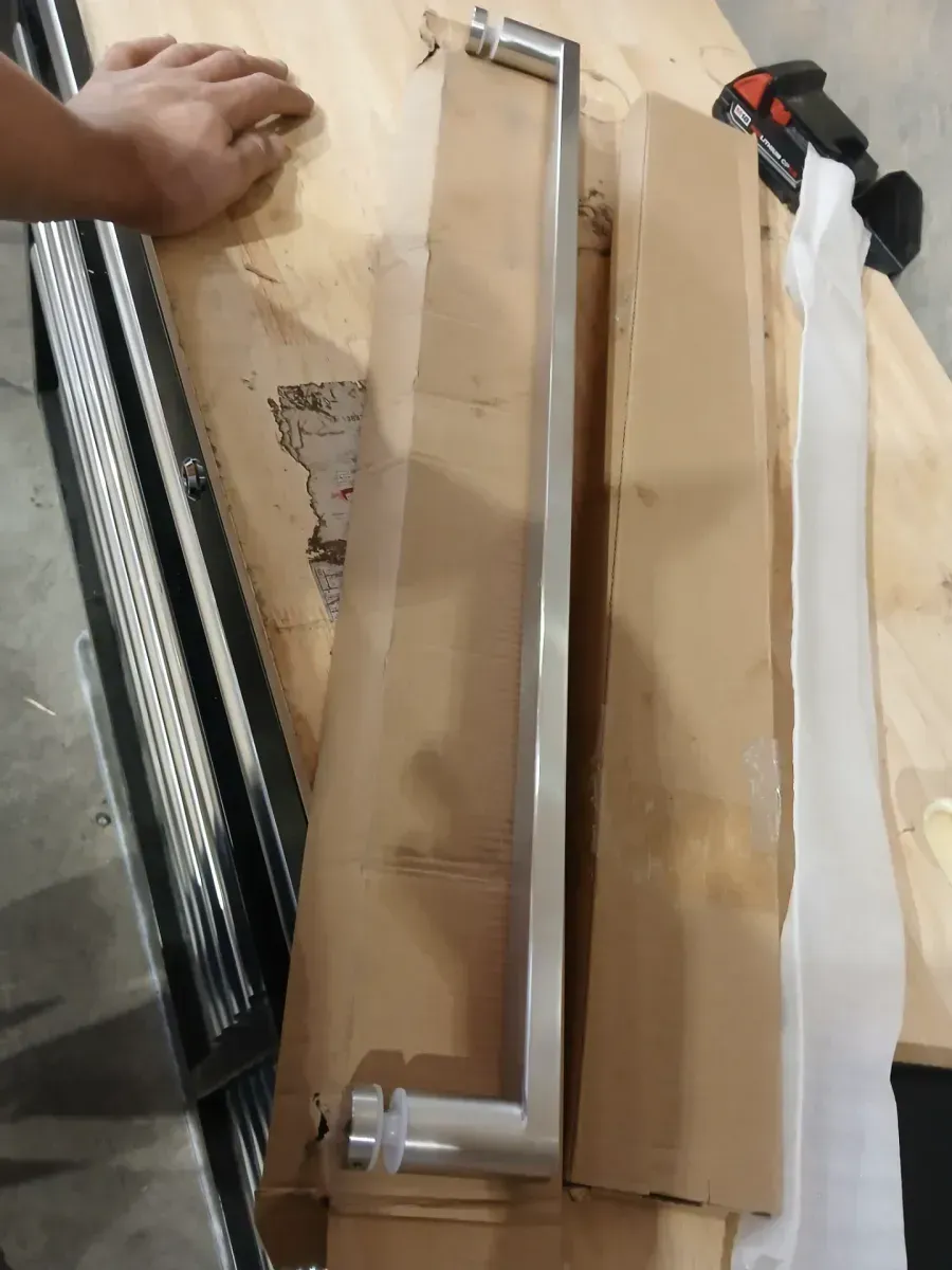 **PHOTOS FOR REFERENCE ONLY: NOT SAME MODEL / PARTIAL PACKAGE**Elan 56 to 60 in. W x 74 in. H Frameless Sliding Shower Door in Stainless Steel in 3/8 in. (10 mm) Clear Glass - image 2