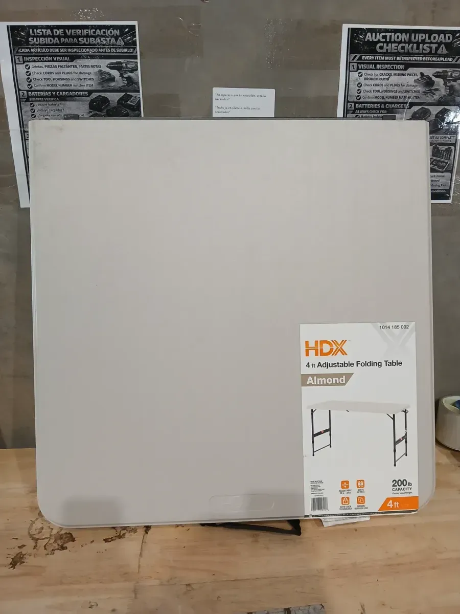 4 ft. Rectangle Almond Resin Top Single Hand Height Adjustable Folding Utility Table Seats 4 - image 2