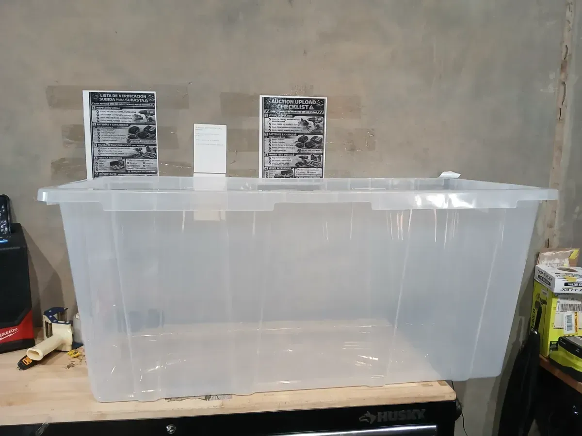 57-Gal. Tough Storage Tote in Clear with Red Lid - image 3