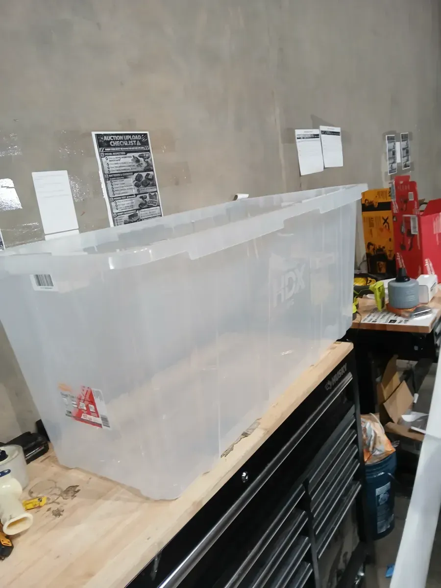 57-Gal. Tough Storage Tote in Clear with Red Lid - image 2