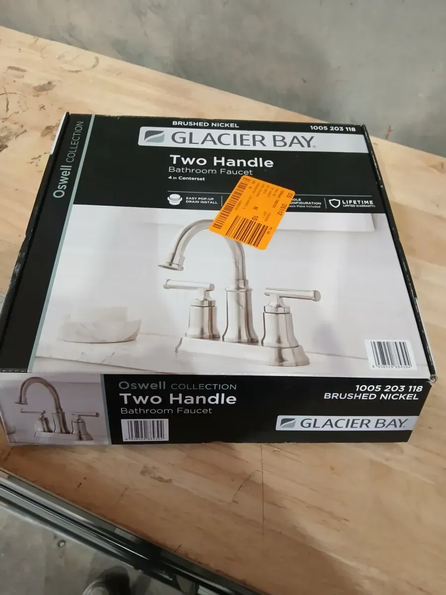 Oswell 4 in. Centerset Double Handle High-Arc Bathroom Faucet in Brushed Nickel - image 2