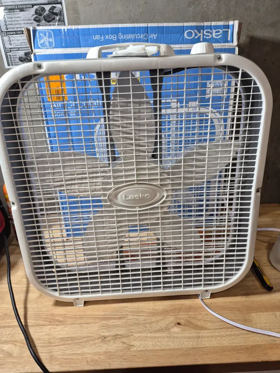 Lasko 20 in. 3 Speed Air Circulating Box Fan for Home in White with Save Smart Technology, 1820 CFM and Carry Handle - image 2