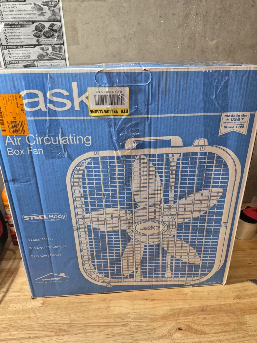 Lasko 20 in. 3 Speed Air Circulating Box Fan for Home in White with Save Smart Technology, 1820 CFM and Carry Handle - image 3