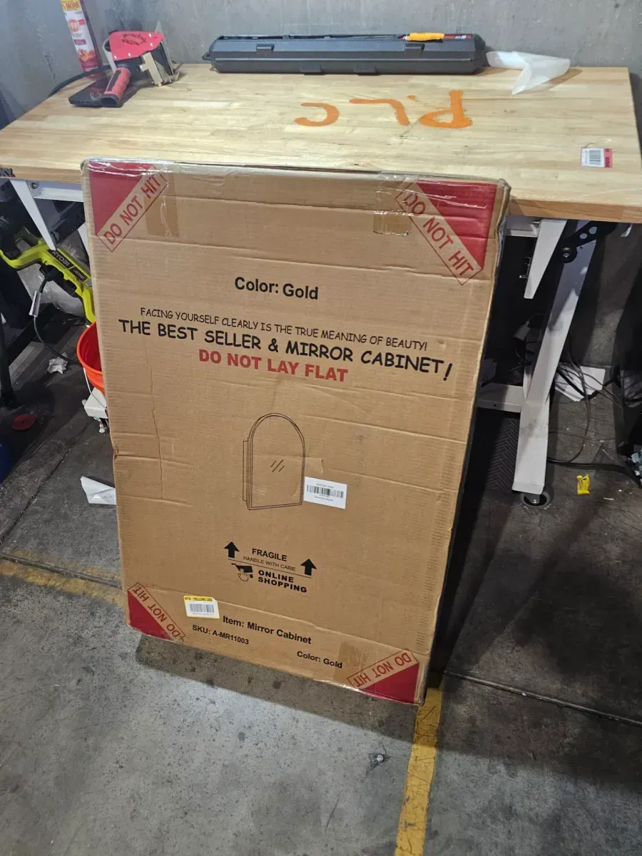 24 in. W x 36 in. H Arched Recessed/Surface Mount Medicine Cabinet with Mirror in Gold - image 3