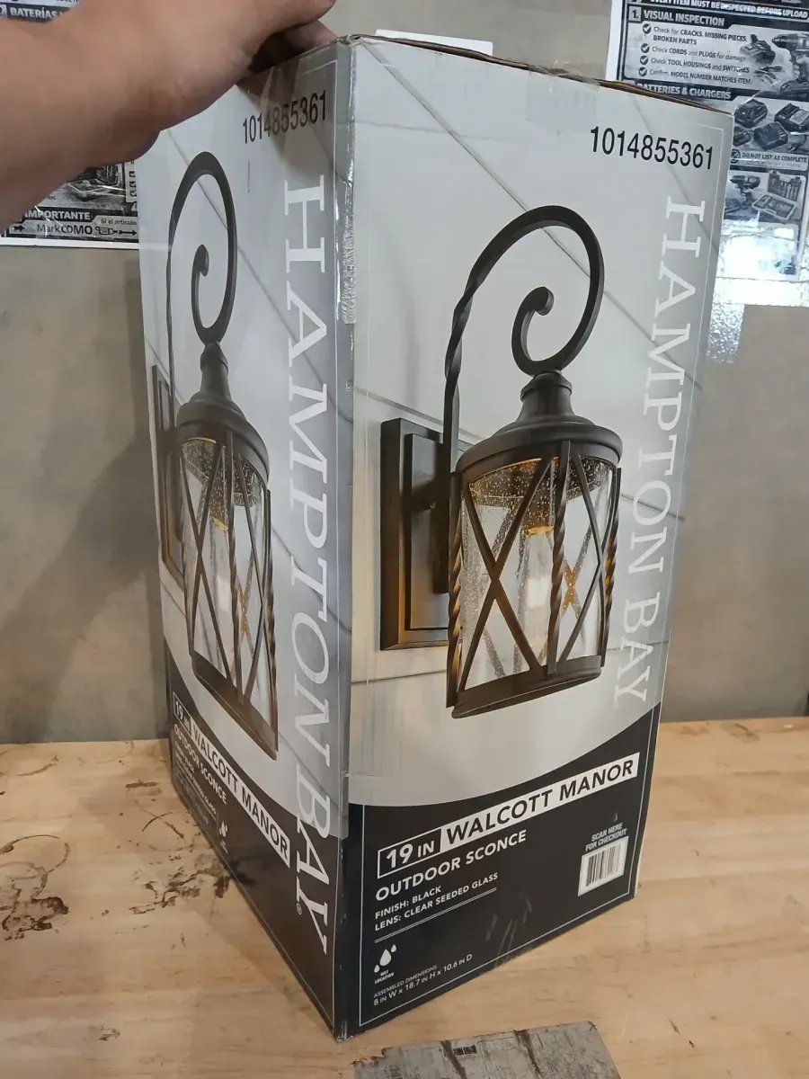 Walcott Manor 18.75 in. Black Outdoor Hardwired Wall Lantern Sconce with Clear Seeded Glass - image 2