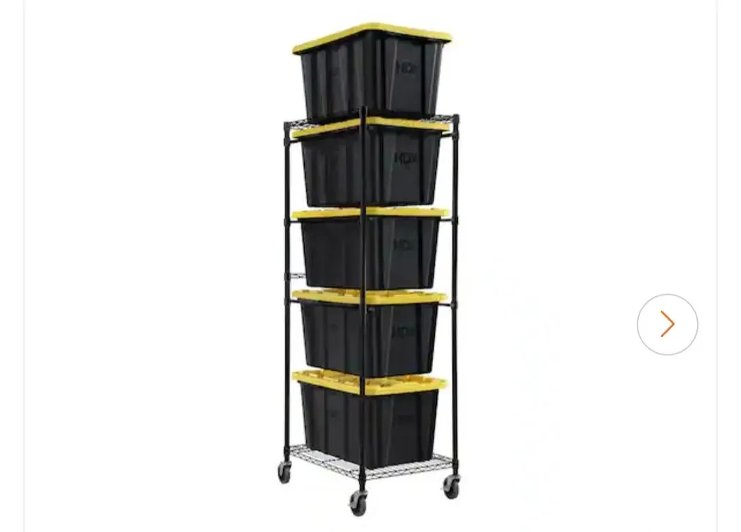 Steel Wire Garage Storage Bin Rack with Casters for 27 Gal. Tough Totes in Black (22 in. W x 69 in. H x 28.5 in. D) - image 3