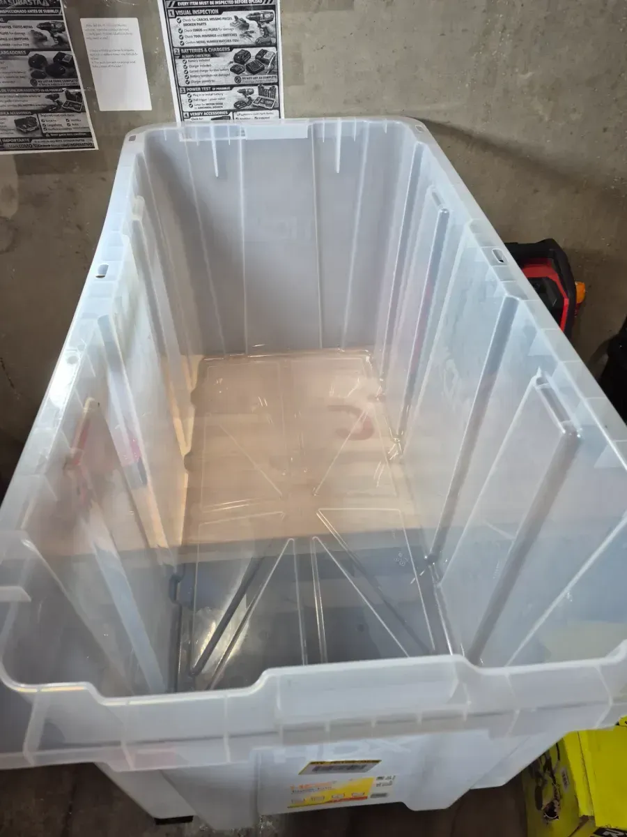 77 Gal. Tough Storage Tote with Wheels in Clear with Red Lid - image 3