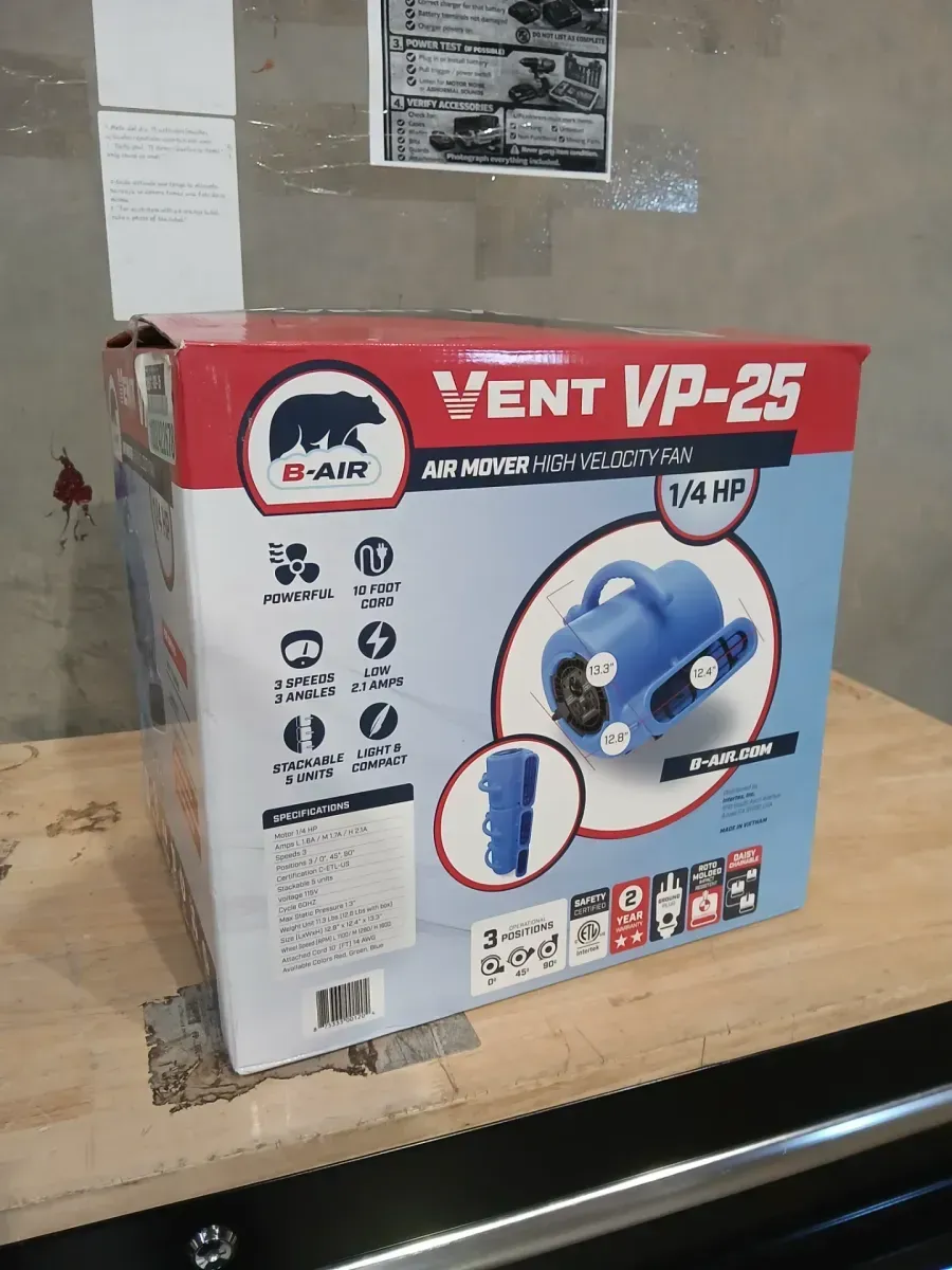 B-Air 1/4 HP Air Mover Blower Fan for Water Damage Restoration Carpet Dryer Floor Home and Plumbing Use in Blue - image 2