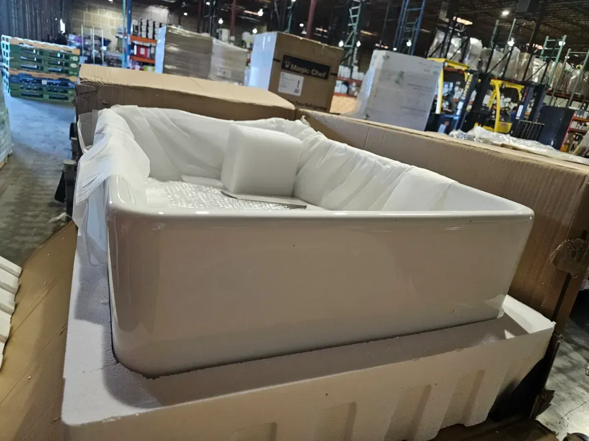 33 in. White Farmhouse Kitchen Sink Workstation Flat Apron Front Fireclay Single Bowl Large Capacity Sinks - image 2