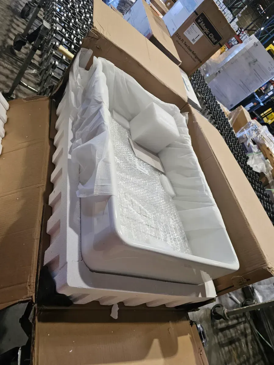 33 in. White Farmhouse Kitchen Sink Workstation Flat Apron Front Fireclay Single Bowl Large Capacity Sinks - image 3