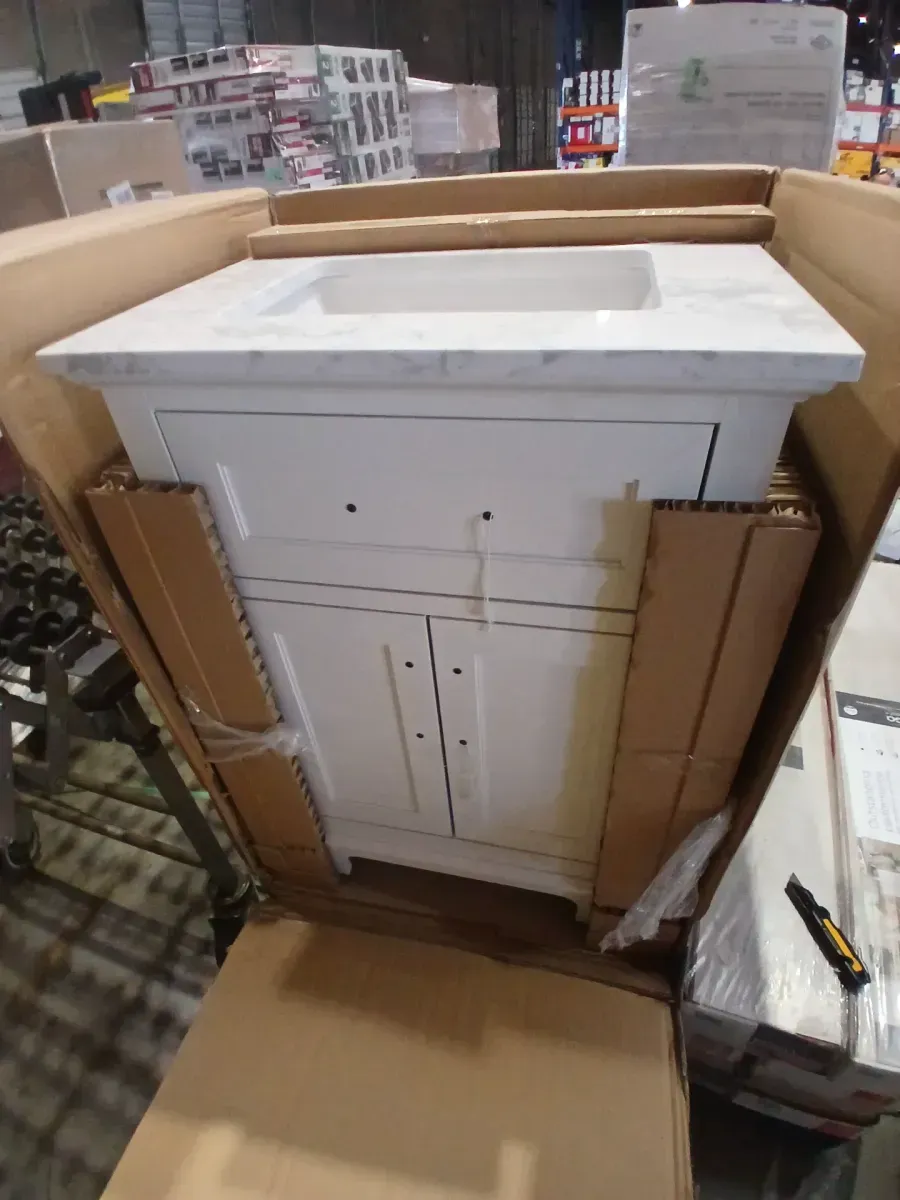 Doveton 24 in. Single Sink Freestanding White Bath Vanity with White Engineered Marble Top (Assembled) - image 3