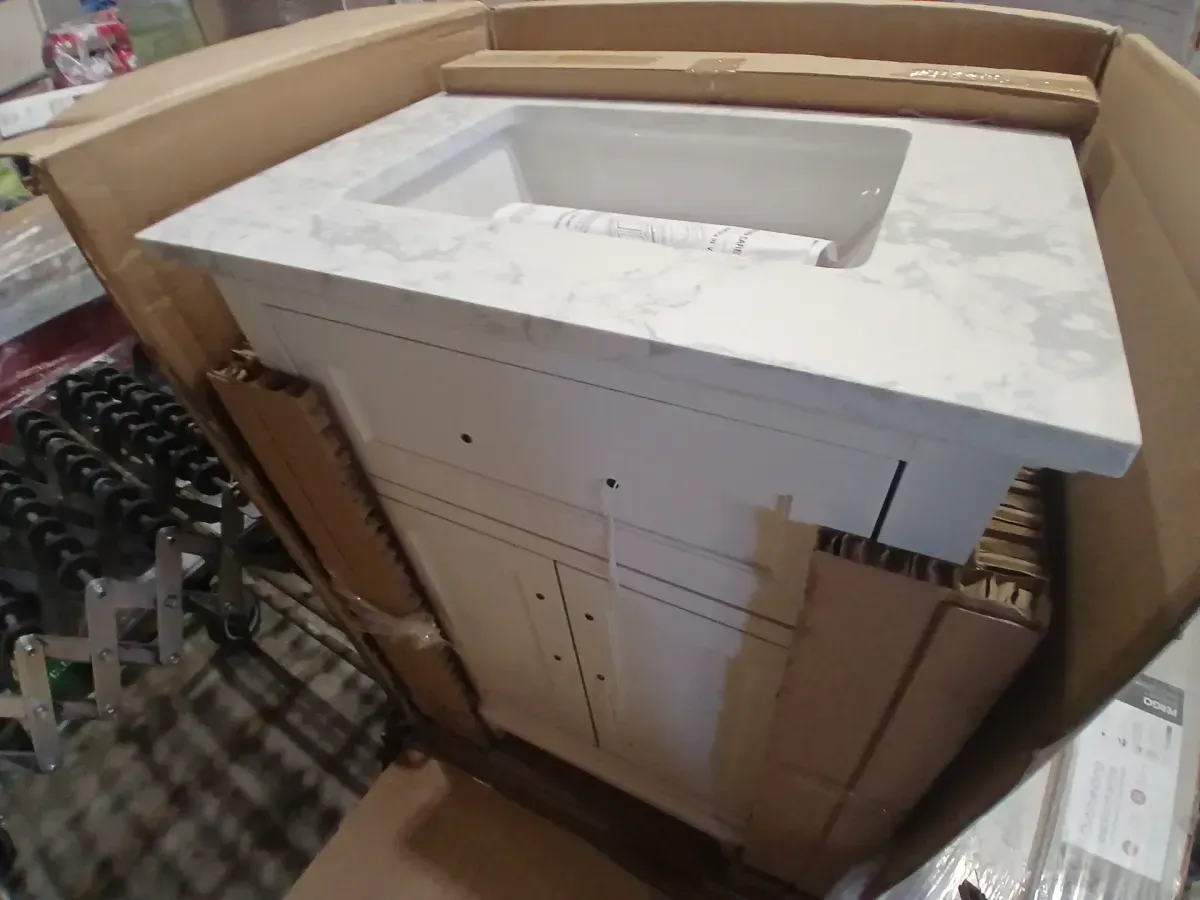 Doveton 24 in. Single Sink Freestanding White Bath Vanity with White Engineered Marble Top (Assembled) - image 6