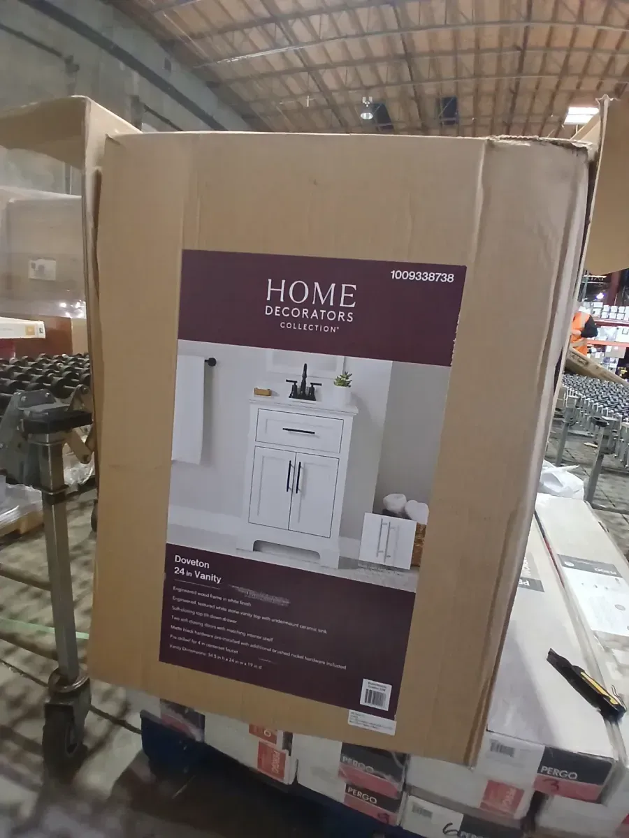 Doveton 24 in. Single Sink Freestanding White Bath Vanity with White Engineered Marble Top (Assembled) - image 2