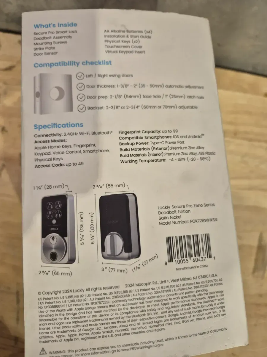 Secure Pro Zeno Series Satin Nickel Deadbolt WiFi Smart Lock, Apple Home Key, Fingerprint, Keypad, Siri/Alexa/Google - image 5