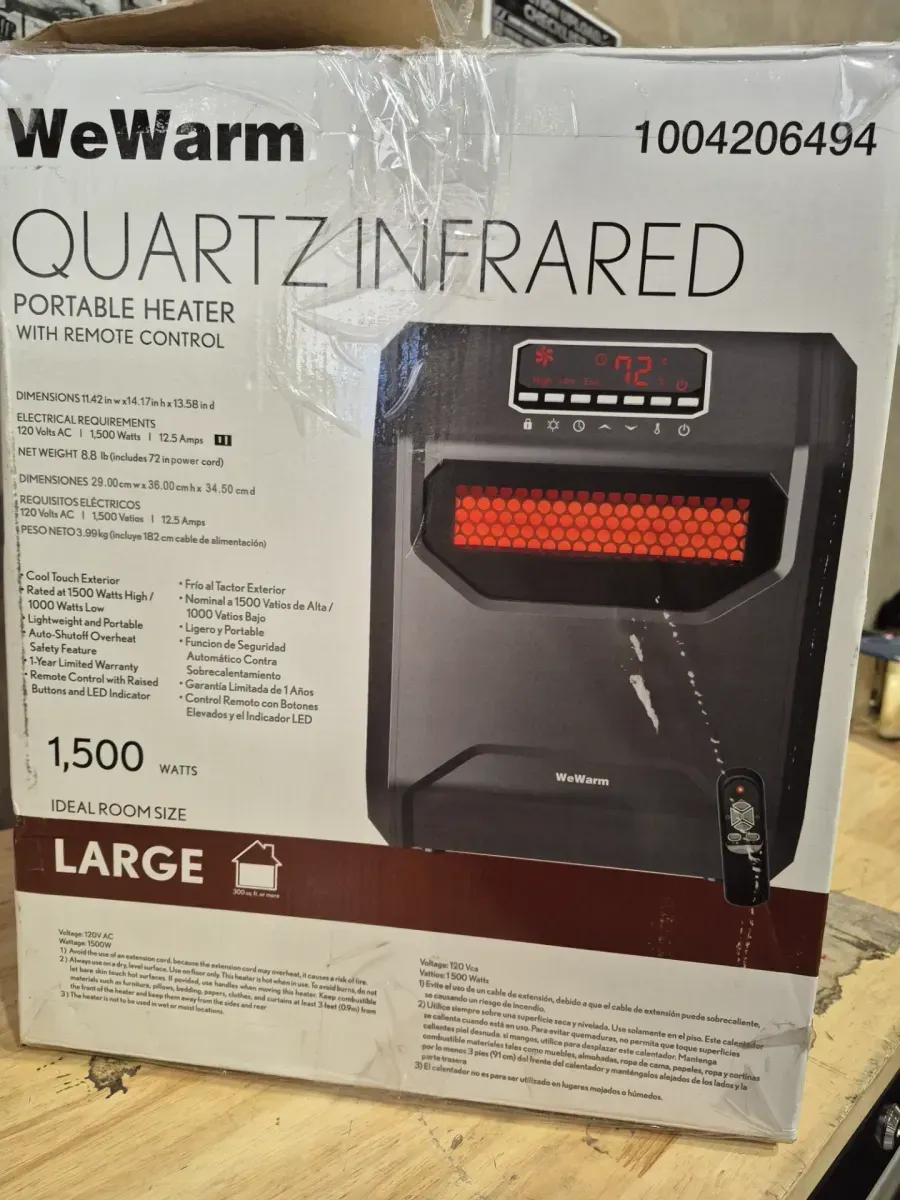 Electric 6 Element Infrared Space Heater Black Plastic - image 3