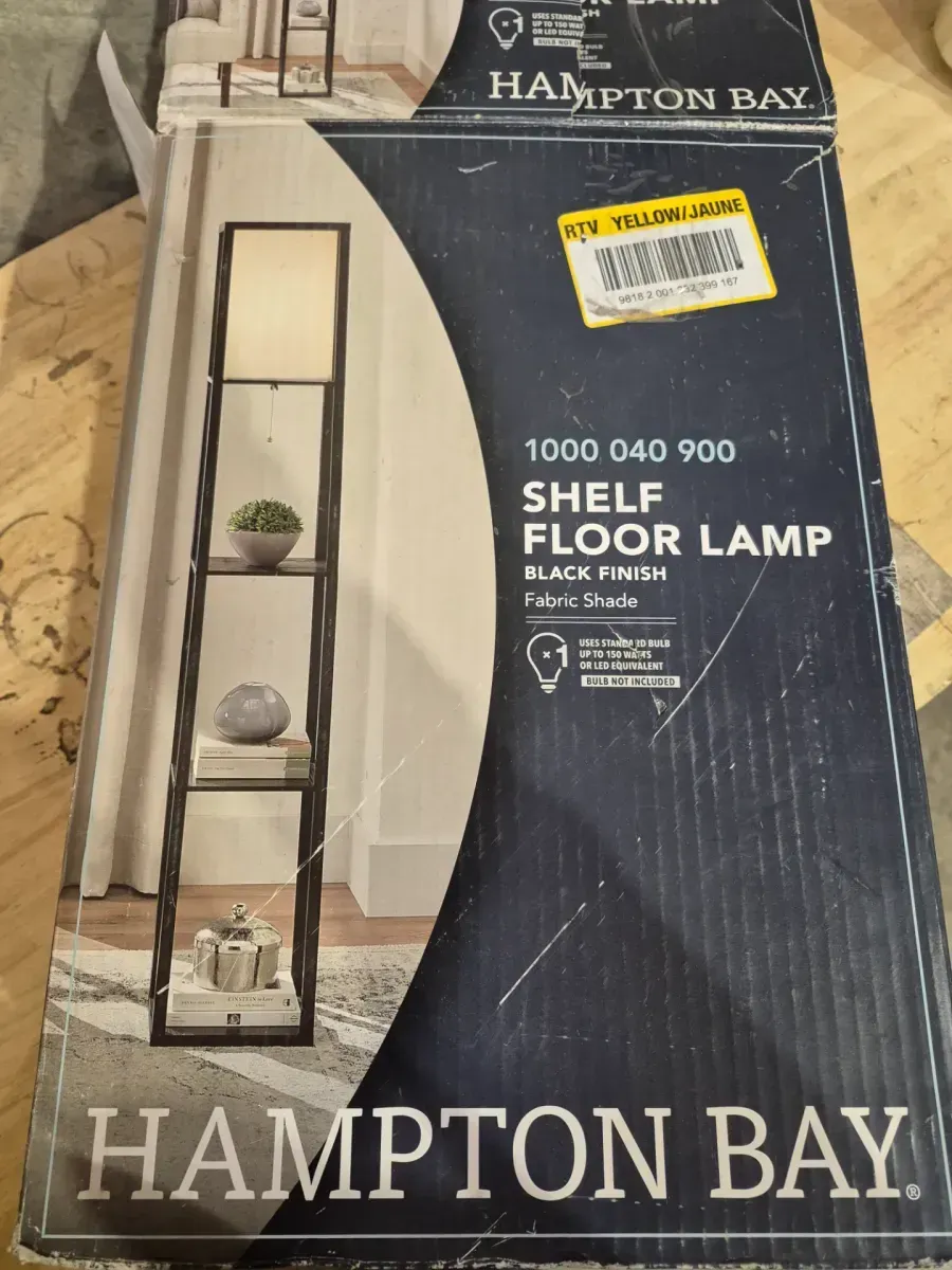 63.7 in. Black 1-Light LED Energy Efficient Column Shelf Floor Lamp with Beige Fabric Shade - image 2