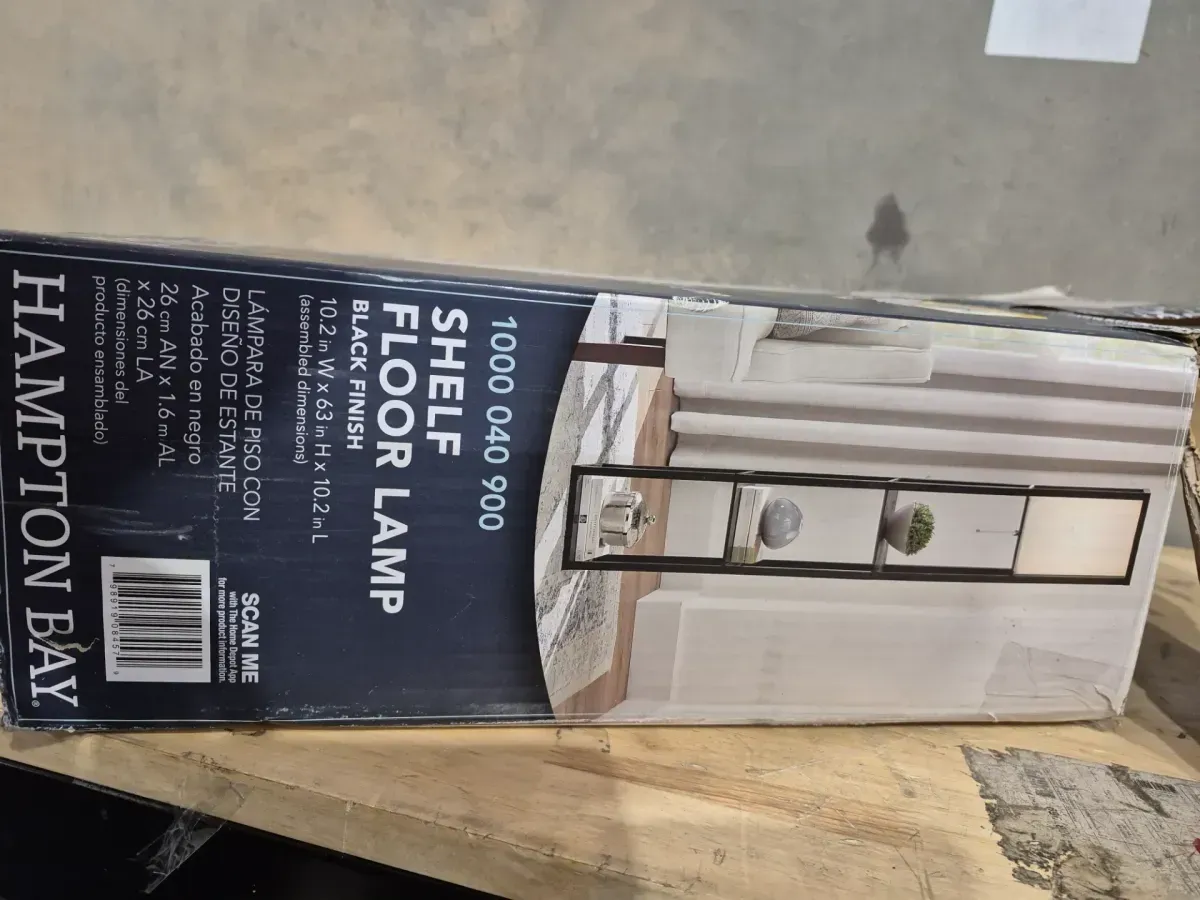 63.7 in. Black 1-Light LED Energy Efficient Column Shelf Floor Lamp with Beige Fabric Shade - image 4