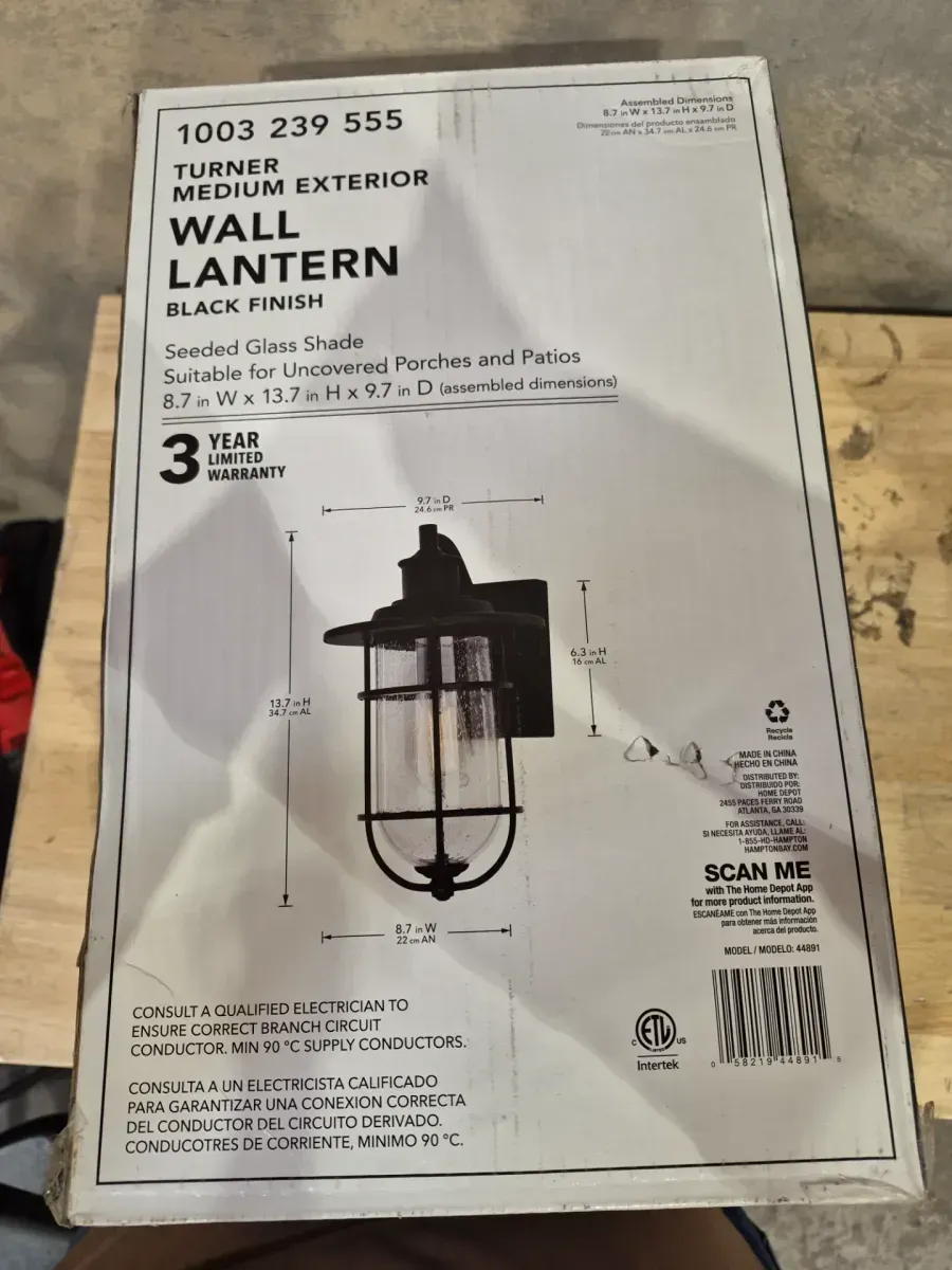 Turner 13.58 in. 1-Light Vintage Black Outdoor Wall Light Lantern Sconce with Clear Seeded Glass - image 4