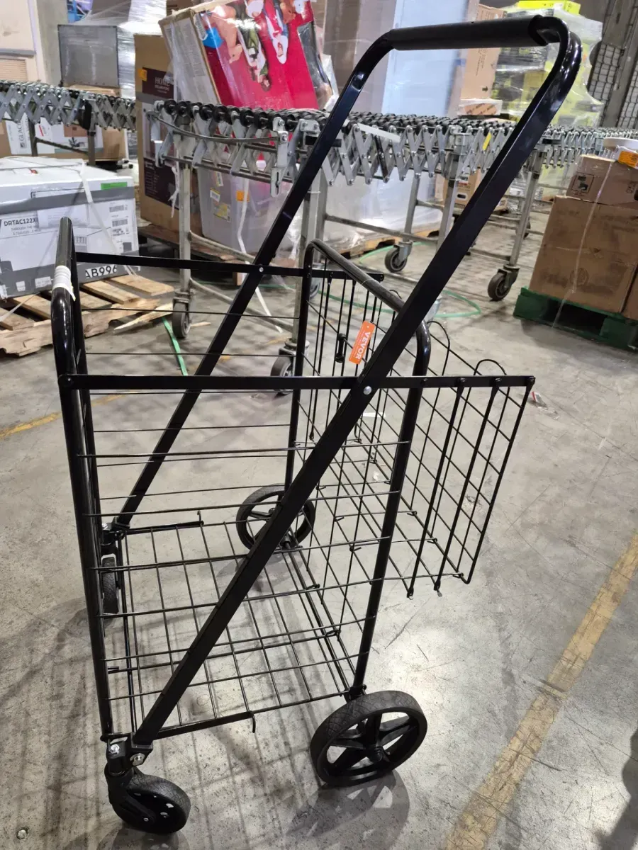 Folding Shopping Cart, Jumbo Grocery Cart with Double Baskets, 360° Swivel Wheels, Duty Utility Cart Black Kitchen Cart - image 2
