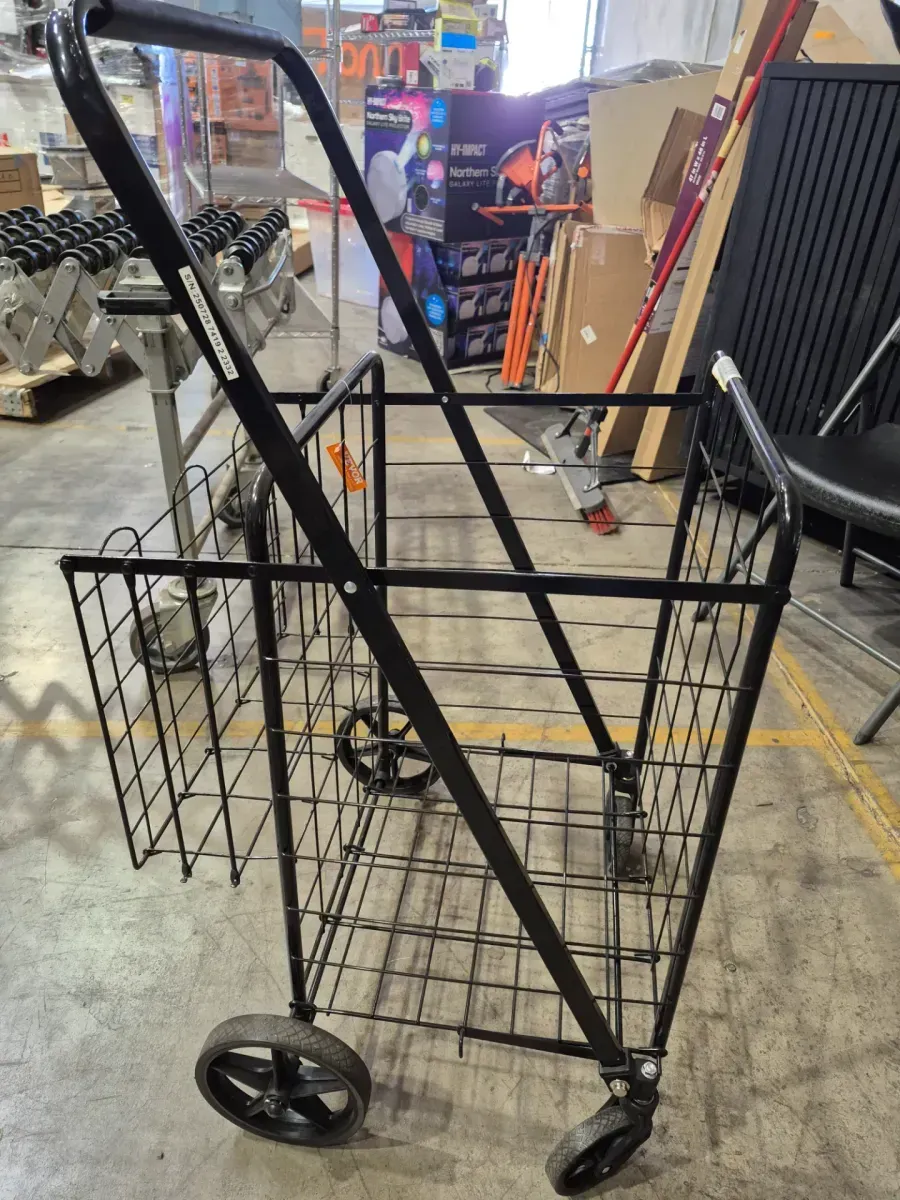 Folding Shopping Cart, Jumbo Grocery Cart with Double Baskets, 360° Swivel Wheels, Duty Utility Cart Black Kitchen Cart - image 3