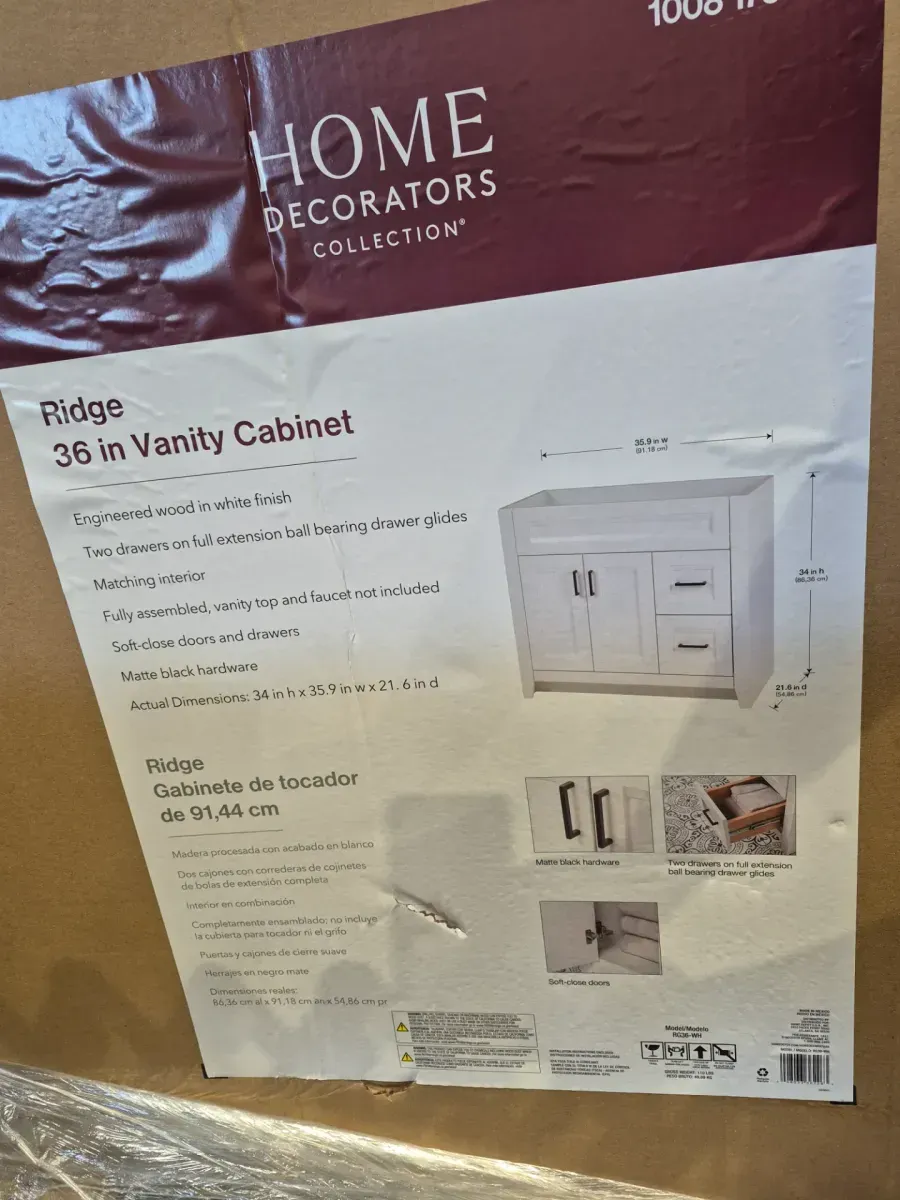 Ridge 36 in. W x 22 in. D x 34 in. H Bath Vanity Cabinet without Top in White - image 3