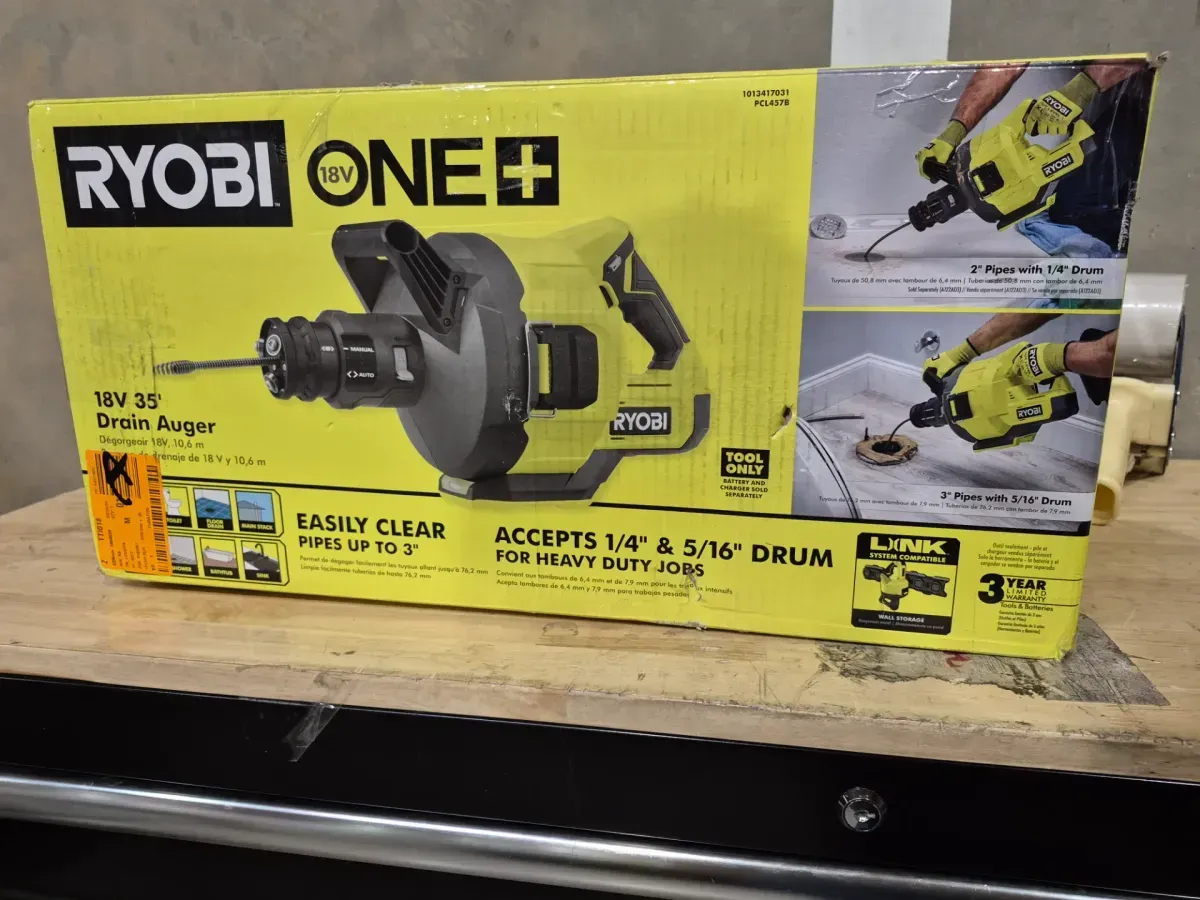 RYOBI ONE+ 18V Cordless Drain Auger with 35 ft Cable, LED Light, Auto Feed/Retract, Cable Lock, Enclosed Drum (Tool Only) - image 4