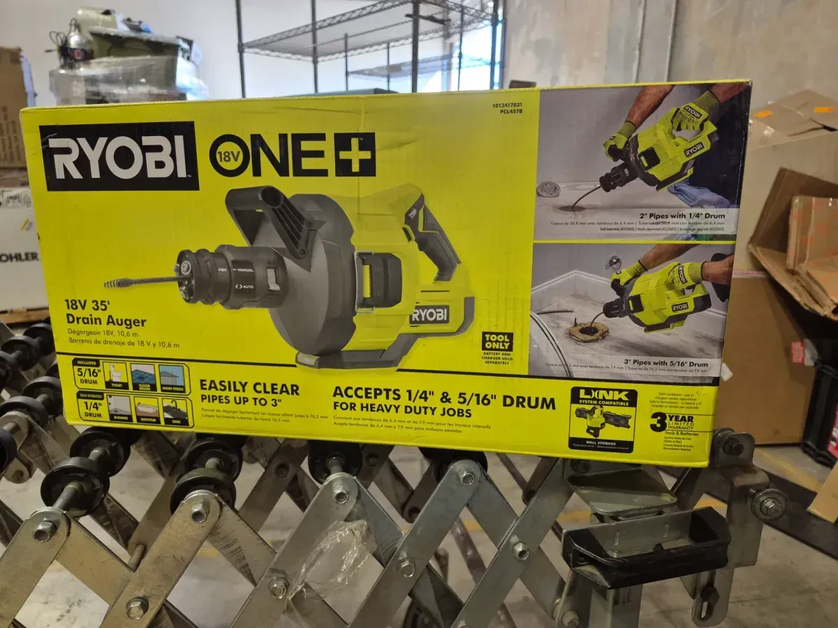 RYOBI ONE+ 18V Cordless Drain Auger with 35 ft Cable, LED Light, Auto Feed/Retract, Cable Lock, Enclosed Drum (Tool Only) - image 2
