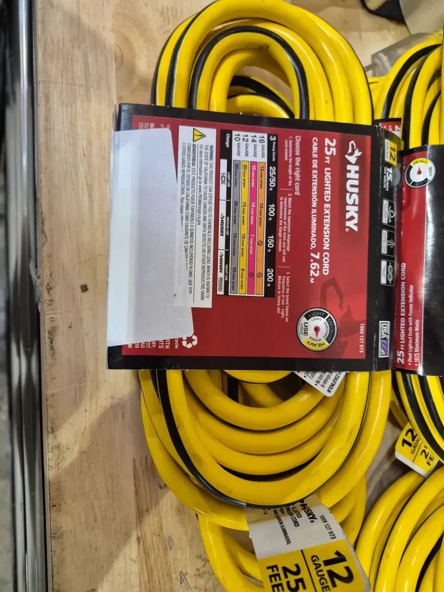  Husky VividFlex 25 ft. 12/3 Heavy Duty Indoor/Outdoor Triple Tap Extension Cord with Lighted Ends, Yellow - image 1