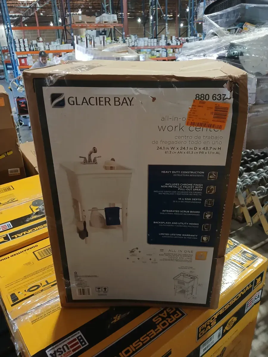 Glacier Bay 24.1 in. L x 24.1 in. W x 36.7 in. H Laundry Sink / Utility Sink Work Center in White with Pull-Out Faucet in Chrome - image 3