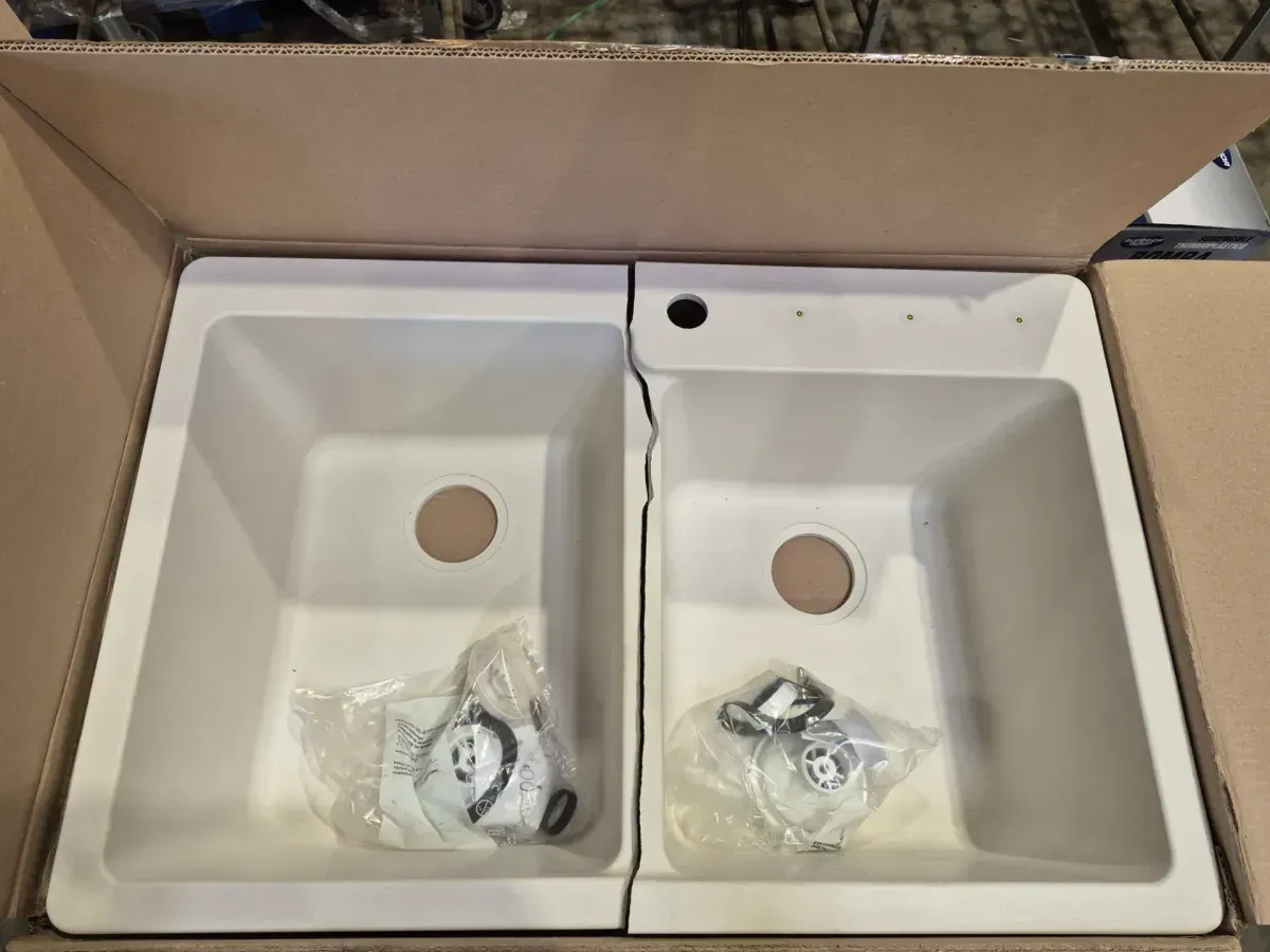 Stonehaven 33 in. Drop-In 60/40 Double Bowl White Ice Granite Composite Kitchen Sink with White Strainer - image 4