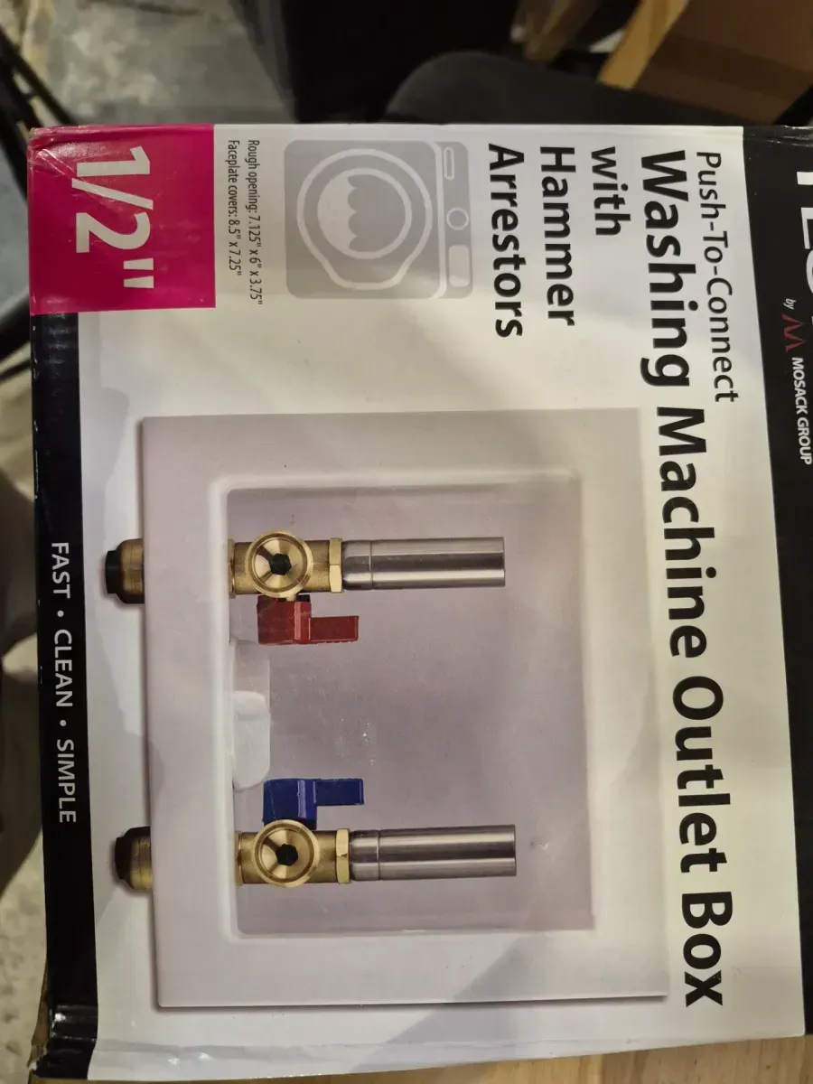 1/2 in. Brass Push-to-Connect x 3/4 in. Male Hose Thread Washing Machine Outlet Box with Water Hammer Arrestors - image 2
