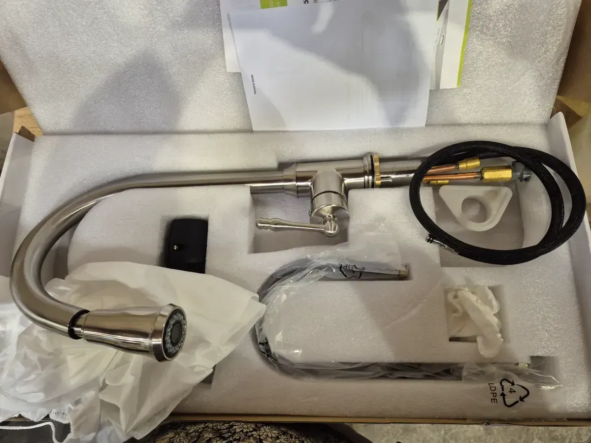 Easy-Install Single-Handle Pull-Down Sprayer Kitchen Faucet with Flexible Hose in Brushed Nickel - image 3