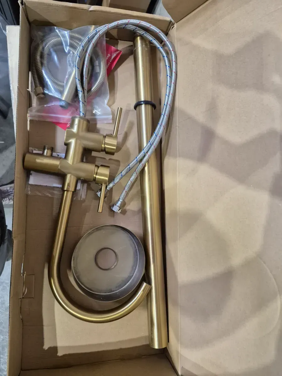 Waterfall Single-Handle Floor Mount Freestanding Tub Faucet Bathtub Filler with Hand Shower in. Brushed Gold - image 3