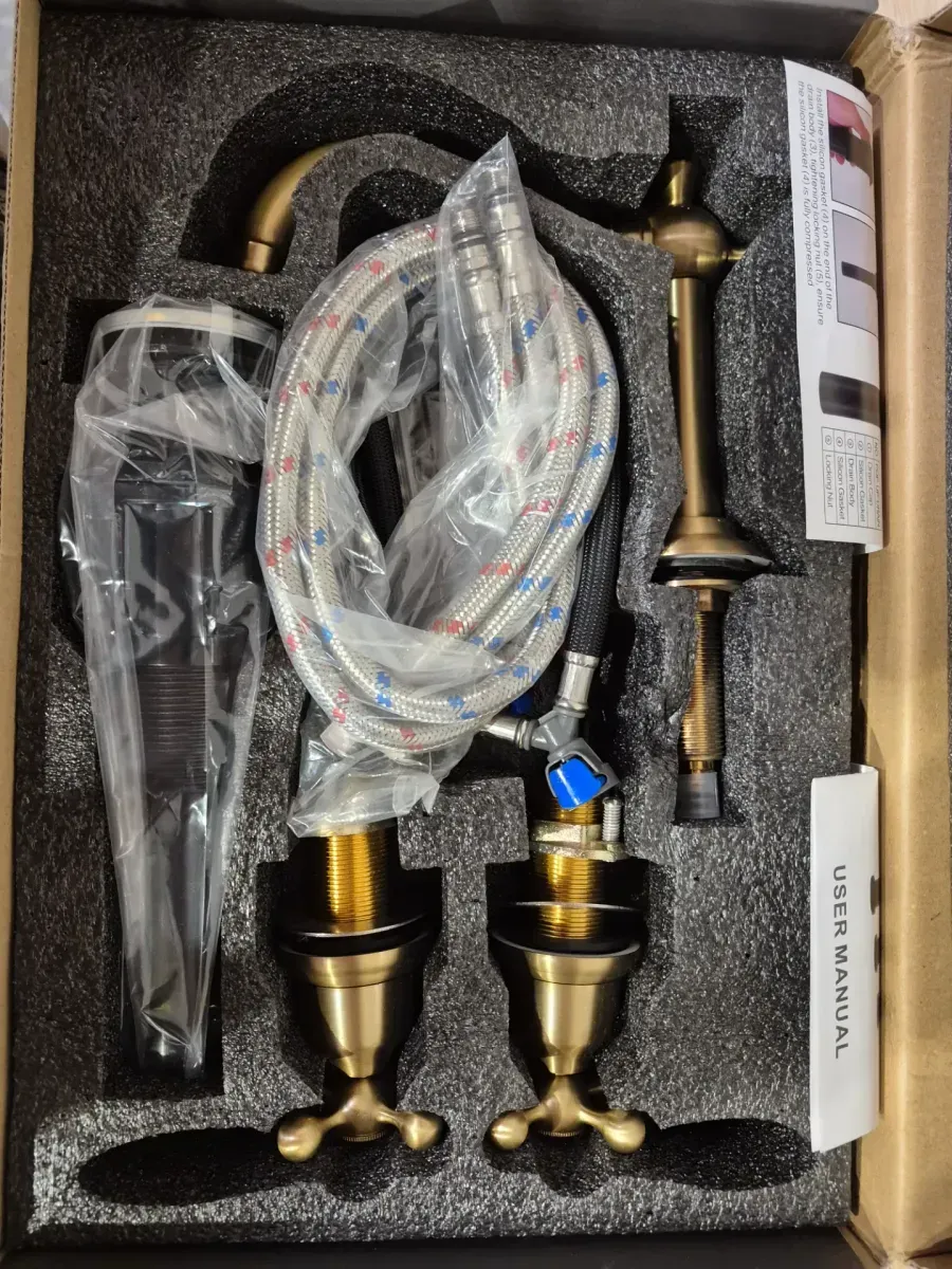 Double handle 8 in. Widespread Bathroom Faucet 3-Hole Bathroom Sink Faucet with Pop-Up Drain in Antique Brass - image 3