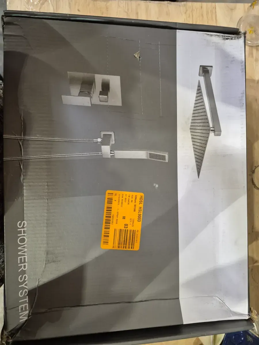 1-Spray Square 12 in. Shower Head Brass Wall Bar Shower Kit with Valve and Hand Shower Rainfall Shower in Matte Black - image 2