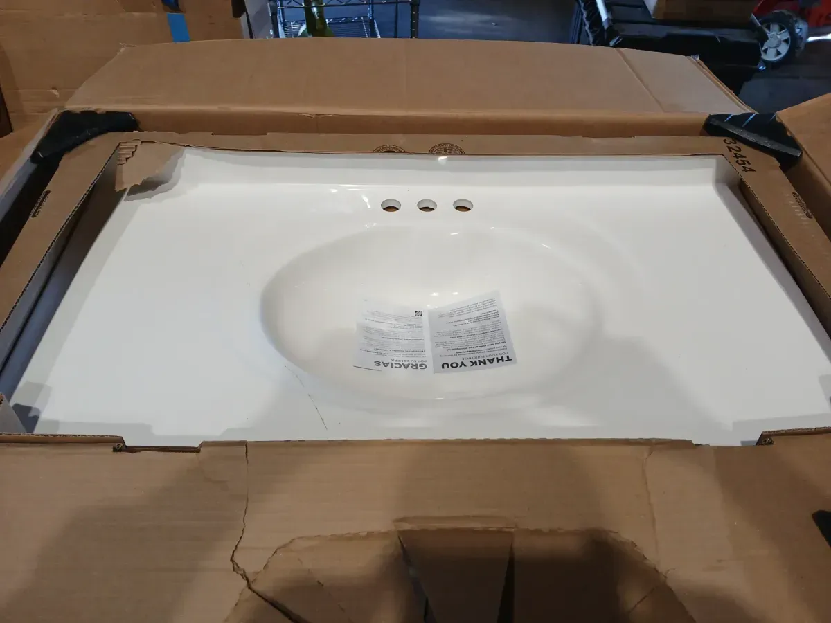 37 in. Single Sink White Bath Vanity with Cultured scratched across Marble Top (Assembled) - image 6