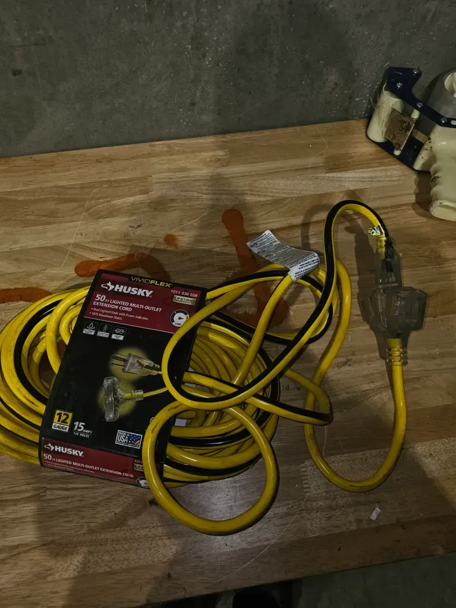 Vividflex 50 ft. 12/3 Heavy Duty Indoor/Outdoor Triple Tap Extension Cord with Lighted Ends, Yellow - image 2