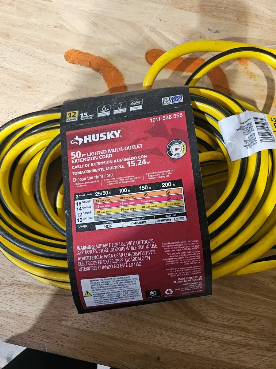Vividflex 50 ft. 12/3 Heavy Duty Indoor/Outdoor Triple Tap Extension Cord with Lighted Ends, Yellow - image 3