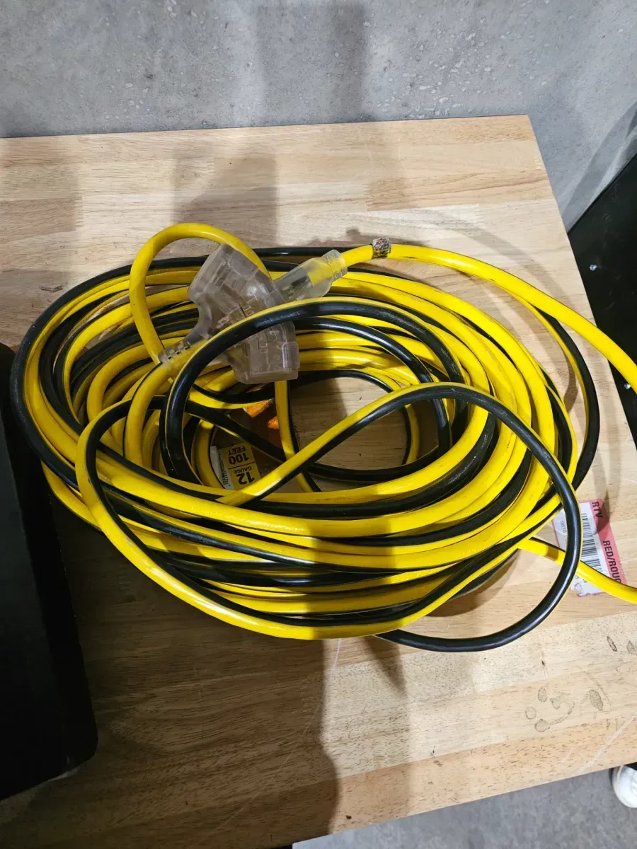 VividFlex 100 ft. 12/3 Heavy Duty Indoor/Outdoor Triple Tap Extension Cord with Lighted Ends, Yellow - image 2