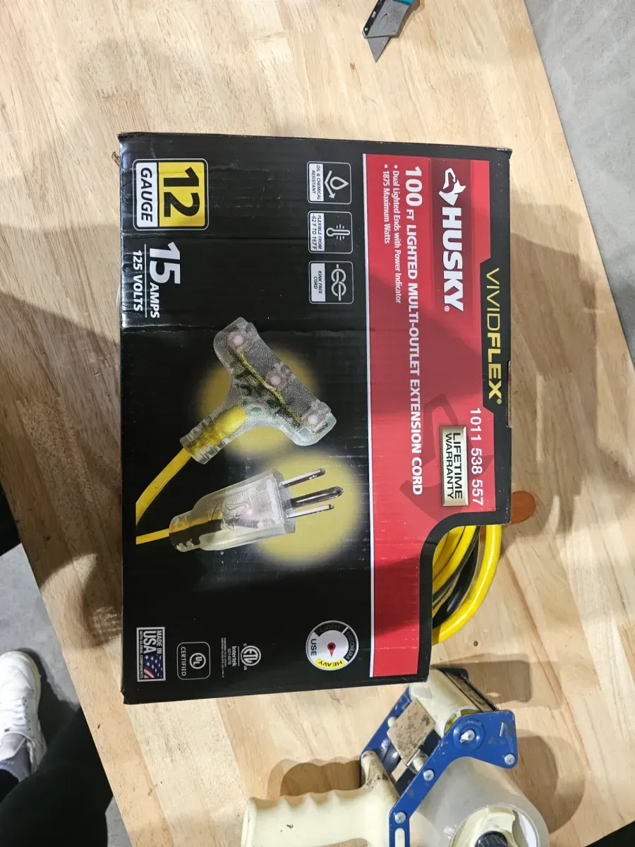 VividFlex 100 ft. 12/3 Heavy Duty Indoor/Outdoor Triple Tap Extension Cord with Lighted Ends, Yellow - image 3