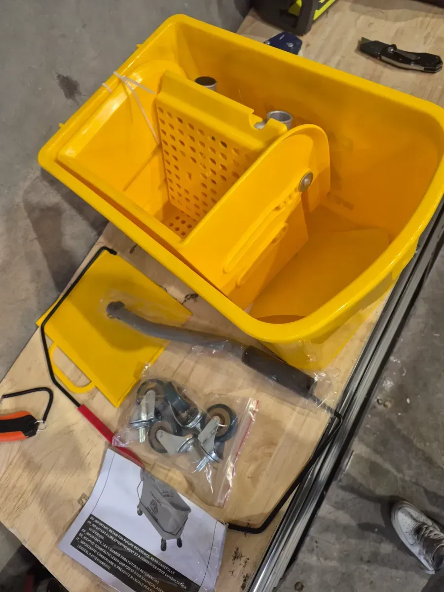 5 Gal. Yellow Plastic Steel Janitor Mop Bucket with Down Press Wringer and Wheels - image 4