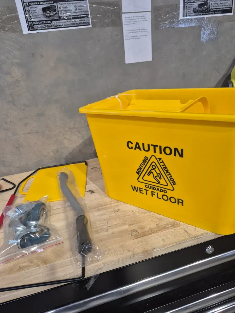 5 Gal. Yellow Plastic Steel Janitor Mop Bucket with Down Press Wringer and Wheels - image 5