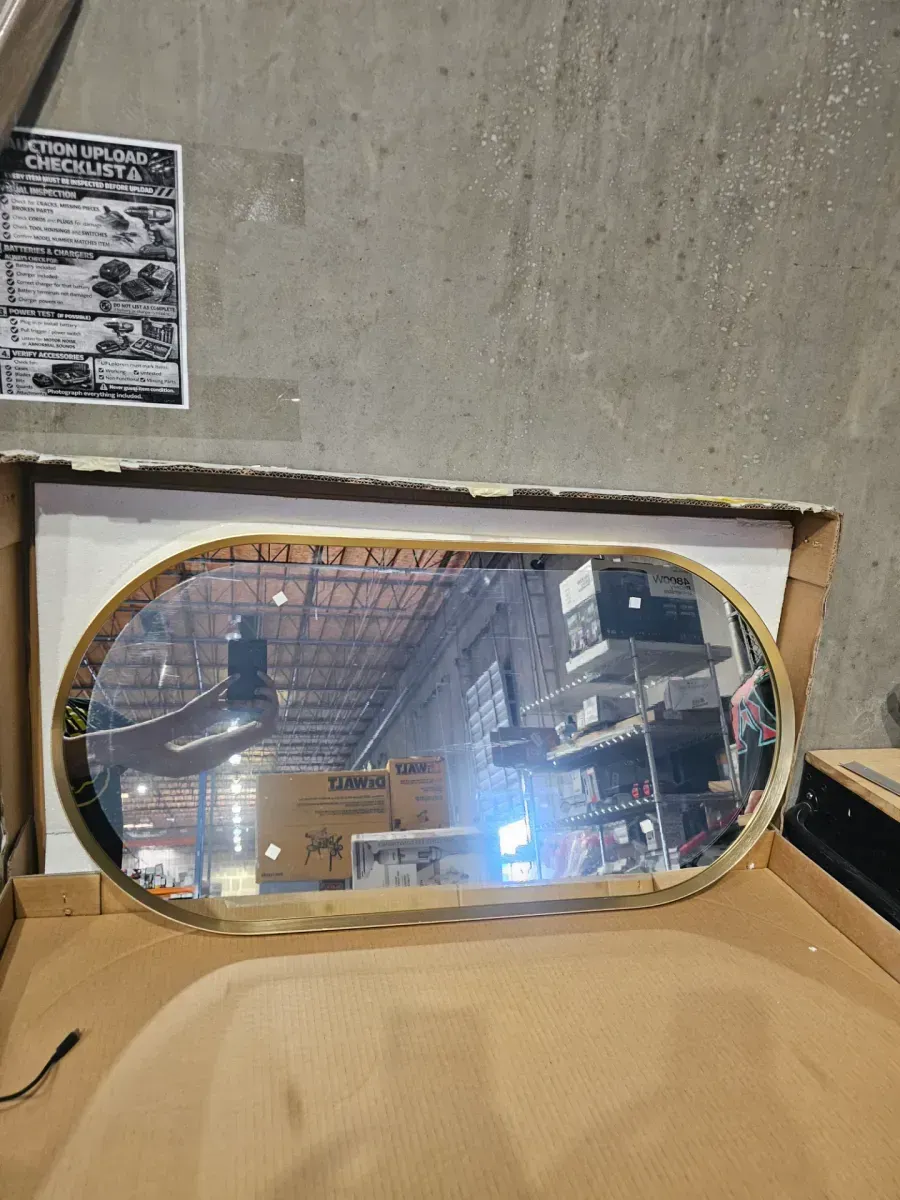 Essential 18 in. W x 36 in. H Oval Framed Wall Mount Bathroom Vanity Mirror in Moderne Brushed Gold - image 2