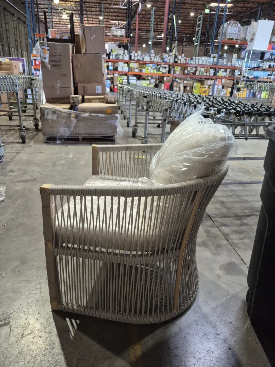 ***only one chair***Mapleton Outdoor Aluminum and Rope Woven Accents Patio Lounge Chair with Beige Cushions, Natural - image 4