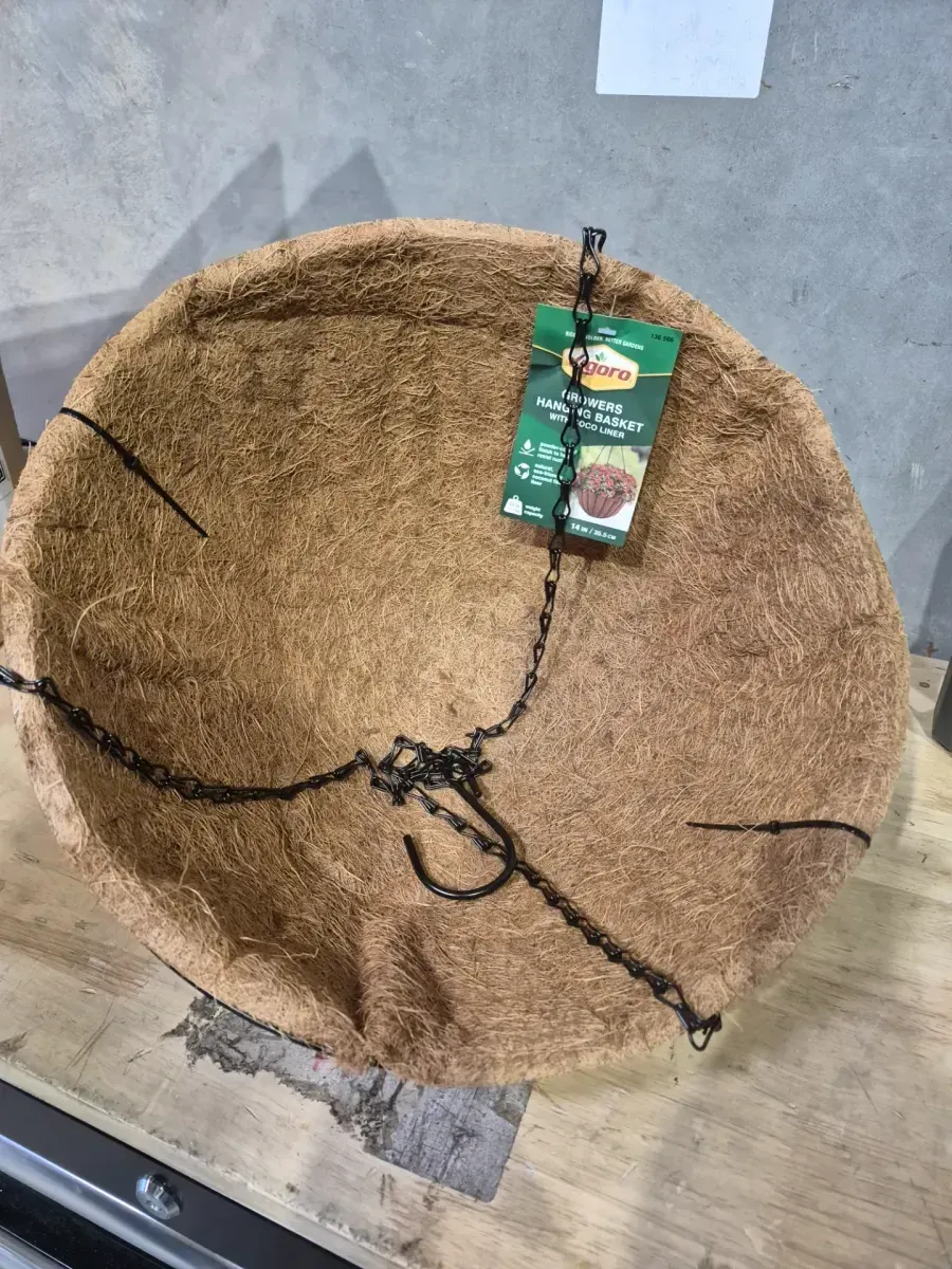 Growers Medium Black Metal Hanging Round Planter with Coco Liner (14 in. L x 14 in. W x 7 in. H) - image 2