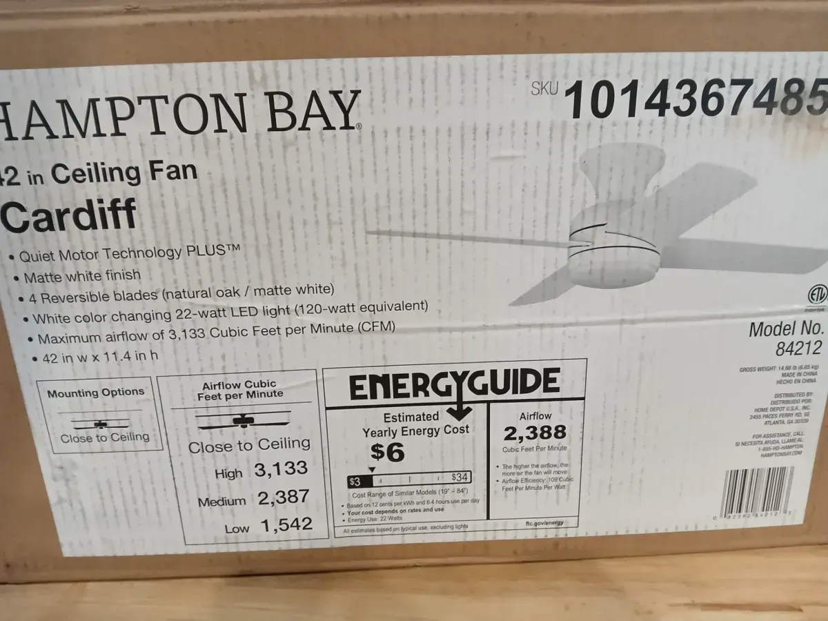 Cardiff 42 in. Matte White Flush Mount Standard Indoor Ceiling Fan with White Adjustable LED Light, DC Motor, and Remote - image 3