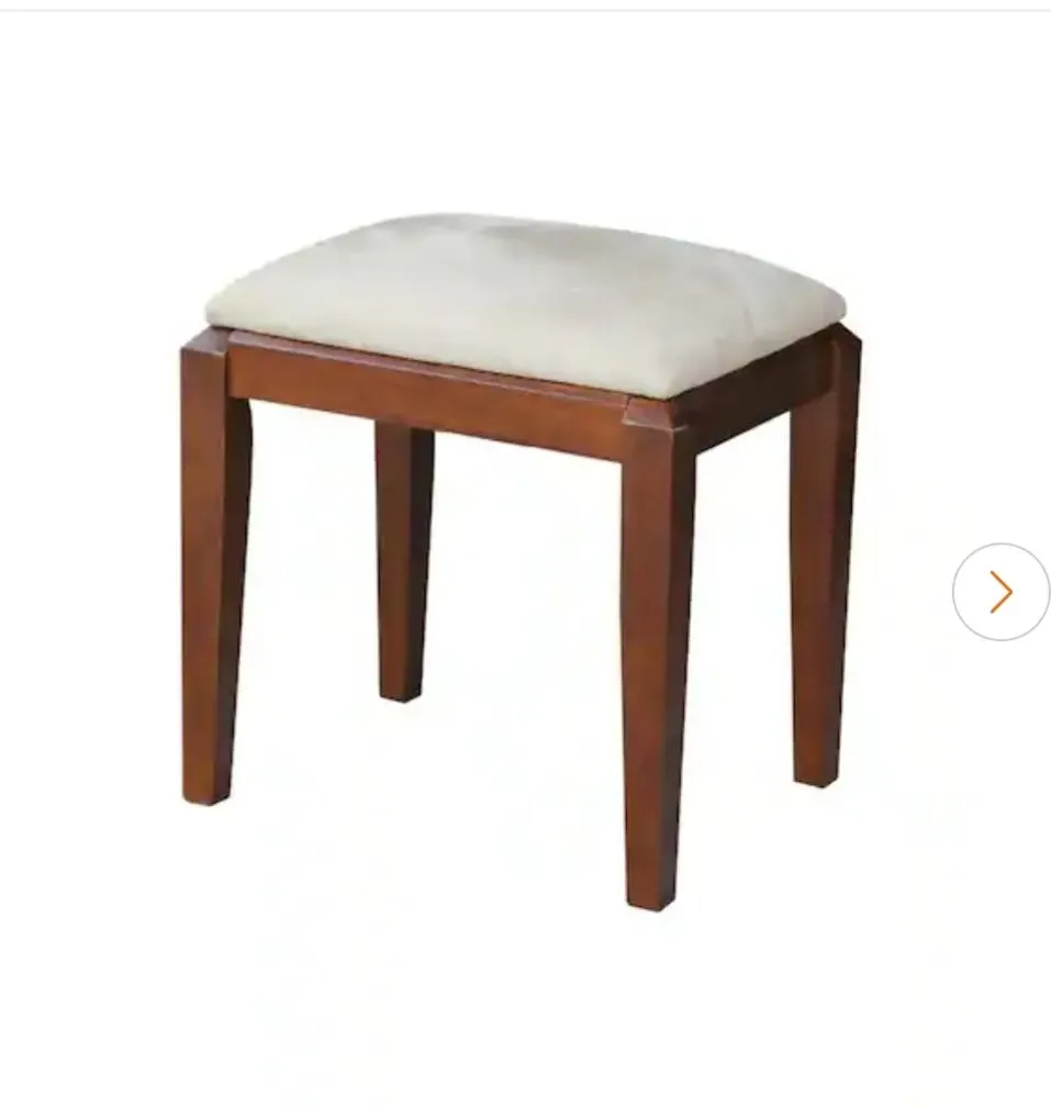 Upholstered Wooden Vanity Stool with Dark Brown Finish - image 1